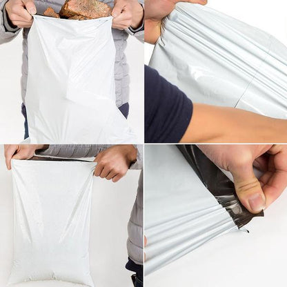Stack of FERVENT tamper proof courier bags, 7.5x7.5 inch, ready for secure shipping.